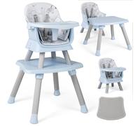RELAX4LIFE 6 en 1 Trona Bebé con Arnes de 5 Puntos y Cojín Desmontables, Tronas de Bebe Portátil con Bandeja Ajustable y Extraíble, Mesa y Silla Infantil para Niños 6+ Meses, Carga 25kg (Azul)