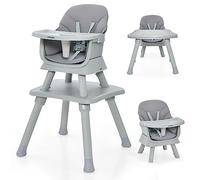 RELAX4LIFE 6 en 1 Trona Bebé con Arnes de 5 Puntos y Cojín Desmontables, Tronas de Bebe Portátil con Bandeja Ajustable y Extraíble, Mesa y Silla Infantil para Niños 6+ Meses, Carga 25kg (Gris)