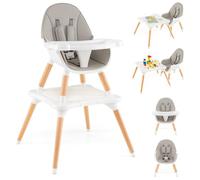 RELAX4LIFE 6 en 1 Trona para Bebés con Bandejas Dobles Extraíbles, Arnés de Seguridad de 5 Puntos, Patas de Madera Haya, Cojín Extraíble, Trona para Bebés 6-36 Meses (Gris-Con Tabla de Bloques)