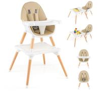 RELAX4LIFE 6 en 1 Trona para Bebés con Bandejas Dobles Extraíbles, Arnés de Seguridad de 5 Puntos, Patas de Madera Haya, Cojín Extraíble, Trona para Bebés 6-36 Meses (Beige-Con Tabla de Bloques)