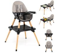RELAX4LIFE 6 en 1 Trona para Bebés con Bandejas Dobles Extraíbles, Arnés de Seguridad de 5 Puntos, Patas de Madera Haya, Cojín Extraíble, Trona para Bebés 6-36 Meses (Negro-Con Tabla de Bloques)