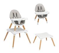 RELAX4LIFE 6 en 1 Trona para Bebés con Bandejas Dobles Extraíbles, Arnés de Seguridad de 5 Puntos, Patas de Madera Haya, Cojín Extraíble, Trona para Bebés 6-36 Meses (Gris)
