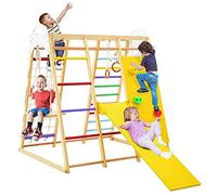 RELAX4LIFE 8 en 1 Juego de Escalada Multifuncional, Parque de Juegos de Madera Maciza con Tobogán y Columpio, Centro de Actividades de Interior, para Niños de 1 a 5 años (Modelo 1 Colorido)