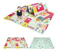 RELAX4LIFE Alfombra de juegos para bebés y niños pequeños, de doble cara, con estampado de animales, plegable, de XPE, 200 x 180 cm, con bolsa de transporte (rosa)