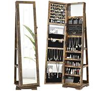 RELAX4LIFE Amario para joyas con espejo completo y espejo pequeño incorporado, gabinete con espejo 2 en 1 y estante para joyería, almacenamiento de joyas con cerradura (Café)