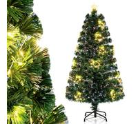 RELAX4LIFE Árbol de Navidad con 130 Ramas, 197 Luces LED Blancas Cálidas, 18 Decoraciones Estrelladas y Fibras Ópticas, Arbol de Navidad con Luces Incorporadas, Arvore de Natal (120 cm)