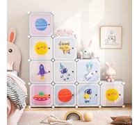 RELAX4LIFE Armadio Modulare a 8/12 Cubi per Bambini con 2 Barre Appendiabiti, 8/12 Ante, Mobile Salvaspazio per Cameretta e Asilo Nido, Portata di Ogni Cubo 10 KG (Blanco,Universo-12 Cubos)