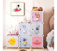 RELAX4LIFE Armadio Modulare a 8/12 Cubi per Bambini con 2 Barre Appendiabiti, 8/12 Ante, Mobile Salvaspazio per Cameretta e Asilo Nido, Portata di Ogni Cubo 10 KG (Rosa,Universo-8 Cubos)