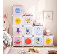 RELAX4LIFE Armadio Modulare a 8/12 Cubi per Bambini con 2 Barre Appendiabiti, 8/12 Ante, Mobile Salvaspazio per Cameretta e Asilo Nido, Portata di Ogni Cubo 10 KG (Rosa,Universo-12 Cubos)