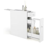 RELAX4LIFE Armario Baño Estrecho de MDF con 2 Cajones y 1 Compartimento para Papel Higiénico, Mueble Baño con Pies Antideslizantes, Mueble Auxiliar para Cocina y Salón, 48x16x58cm (Blanco)