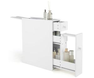 RELAX4LIFE Armario Baño Estrecho de MDF con 2 Cajones y 1 Compartimento para Papel Higiénico, Mueble Baño con Pies Antideslizantes, Mueble Auxiliar para Cocina y Salón, 48x16x58cm (Blanco)
