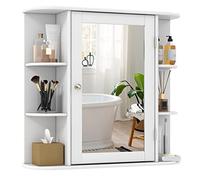 RELAX4LIFE Armario de Baño de Pared con Espejo, Estante Ajustable y Puerta, Mueble de Baño con 4 Estantes Interiores y 6 Estantes Exteriores para Entrada, Salón y Lavandería, 66x16,5x63cm (Blanco)