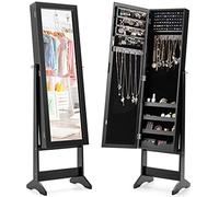RELAX4LIFE Armario para Joyas con Patas, Joyero con Espejo de Cuerpo Entero Ajustables en 4 Ángulos, Organizador de Joyas con Puerta Magnética para Pendientes, Collares y Anillos (Negro)
