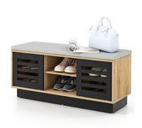 RELAX4LIFE Banco Zapatero de Madera con Cojín, Banco para Zapatos con 6 Niveles y 3 Estantes Ajustables, 2 Puertas Correderas, Ahorro de Espacio, Zapatero para Entrada, 99,5 x 34,5 x 46 cm (Natural)