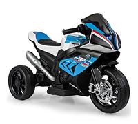 RELAX4LIFE BMW Moto eléctrica para niños de 3 Ruedas con Pedal Acelerador, Asiento cómodo y Puerto USB/AUX, Motocicleta eléctrica, Velocidad 3 KM/H, Carga 30 kg, para niños de 3 - 8 años (Azul)