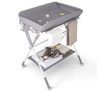 RELAX4LIFE Cambiador de Bebé Plegable con 4 Ruedas Giratorias con Frenos, 3 Alturas Ajustables, Cestas de Almacenamiento y Cinturón de Seguridad, Cambiador Bebe Mueble para Bebé 0-12 Meses (Gris)