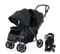 RELAX4LIFE Carrito Bebe con 2 Asientos y Cinturón de Seguridad de 5 Puntos, Carro Bebe con Respaldo y Reposapiés Ajustables, Silla de Paseo Gemelar para Niños 6-36 Meses (Azul)