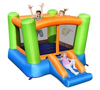 RELAX4LIFE Castillo inflable, 250 x 197 x 143 cm, con red de protección, 1 trampolín, 1 tobogán y 1 saco, espacio para 3 niños de 3 a 10 años, para uso exterior, multicolor, de tela Oxford