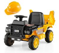 RELAX4LIFE Coche con basculante eléctrico de 6 V, vehículo eléctrico multifuncional con cubo plegable y casco de seguridad, vehículo con plataforma con asiento ancho y ruedas antideslizantes, amarillo