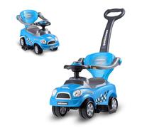 RELAX4LIFE Coche de paseo 3 en 1 para niños, coche de empuje con guardrail desmontable, portaobjetos y asa para bocina, primeros pasos para niños de 2 a 6 años (azul)