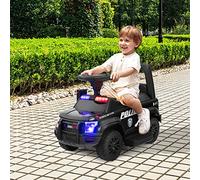 RELAX4LIFE Coche de Policía Eléctrico 6V, 3 km/h, Megáfono, Música, Sirena, Luces Intermitentes, Faros, Puerto USB, 18-60 Meses, 25 KG (Negro)