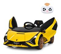 RELAX4LIFE Coche eléctrico infantil autorizado por Lamborghini, con mando a distancia de 2,4 g, con música, historias educativas (amarillo)