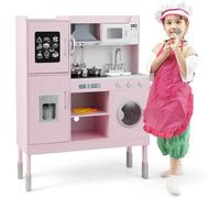 RELAX4LIFE Cocina Juguete con 16 Accesorios y Altura Ajustable 97/101/103cm, Cocinita Infantil con Luces y Sonidos Reales, Espacio de Almacenaje, Cocinita de Madera para Niños 3-8 Años (Rosa)
