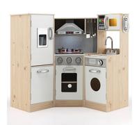 RELAX4LIFE Cocina Juguete con 8 Accesorios, Sonidos y Luces Realistas, Cocinita Infantil de Madera con Fregadero, Hornos, Microondas, Nevera y Espacio Almacenaje, Cocina Infantil para Niños 3+ Años