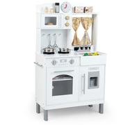 RELAX4LIFE Cocina Juguete con Altura Ajustable en 3 Posiciones, 8 Accesorios y Sonidos, Cocinita Infantil con Reloj, Máquina de Hielo, Horno, Fregadero y Cortinas, Set de Cocina para Niños 3+ Años