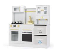 RELAX4LIFE Cocina Juguete con Sonidos, Luces y Accesorios, Cocinita Infantil con Fogones, Fregadero, Grifo, Microondas, Máquina de Café y Cajones, Cocina de Juguete para Niños de 3+ Años (Blanco)