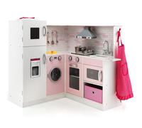 RELAX4LIFE Cocina Juguete con Sonidos y Luces Realistas, Cocinita Infantil de Madera con Accesorios y Verduras Juguetes, Cocina Juguete con Fregadero, Hornos, Microondas, Nevera, Niños 3+ Años (Rosa)