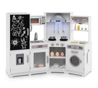 RELAX4LIFE Cocina Juguete con Sonidos y Luces Realistas, Pizarra, Microondas, Máquina de Hielo, Lavadora, Cocinita de Madera Infantil con Utensilios de Cocina y Vajillas para Niños 3+ Años (Blanco)