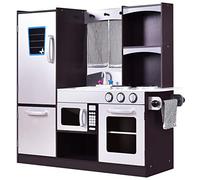 RELAX4LIFE Cocina Juguete de Madera para Niños, Cocinita Infantil con Horno, Microondas, Estufa, Nevera, Accesorios Realistas, 2 Estantes, Cocina Infantil para Niños 3+ Años