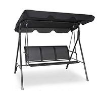 RELAX4LIFE Columpio de Jardín con Techo Ajustable para 3 Personas, Banco Balancín con Marco de Metal y Asiento Transpirable, Columpio para Terraza y Balcón, Carga 240kg, 173x119x152cm (Negro)