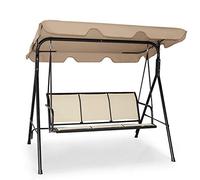 RELAX4LIFE Columpio de Jardín con Techo Ajustable para 3 Personas, Banco Balancín con Marco de Metal y Asiento Transpirable, Columpio para Terraza y Balcón, Carga 240kg, 173x119x152cm (Beige)