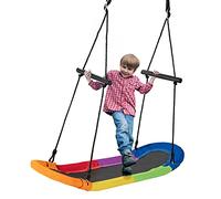 RELAX4LIFE Columpio Nido con Altura Regulable 100-160cm, Columpio Exterior con Reposabrazos y Marco de Acero para Niños y Adultos, Columpio Jardín con 4 Lazos, Carga 150kg (Multicolor)