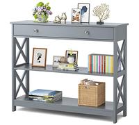 RELAX4LIFE Consola de entrada con cajón y 2 estantes de almacenamiento, mesa consola moderna, para sofá, salón, dormitorio, 100 x 30 x 80 cm (gris)