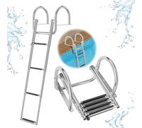 RELAX4LIFE Escalera Barco Telescópica de 4 Escalones, Escalera Piscina Plegable de Acero Inoxidable con Pasamanos y Escalones Antideslizantes para Yates, Muelles, Pontones, Carga 227kg (Modelo 4)