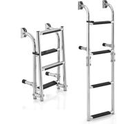 RELAX4LIFE Escalera de Barco Plegable de Acero Inoxidable con 4 Peldaños, Escalera de Piscina con Peldaños Antideslizantes de PVC para Barco, Piscina y Puerto, Carga 200 kg (Modelo 1)