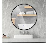 RELAX4LIFE Espejo Baño Redondo Φ60 cm con Luz LED de 3 Colores Regulables, Espejo de Pared con Interruptor Táctil, Función de Memoria y Antivaho, Espelho con Marco Aluminio (Marco Negro)