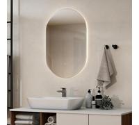 RELAX4LIFE Espejo de Baño 80x50 cm con Botón Táctil y Función Antivaho, Espejo con Luz LED de 3 Colores, Brillo Ajustable y Película a Prueba de Explosiones, Espejo sin Marco (Redondo)