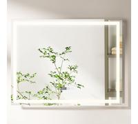 RELAX4LIFE Espejo de Baño LED 90 x 70 cm, Espejo de Baño con Iluminación, Espejo de Pared con Interruptor Táctil, Antivaho, Regulable, 3 Colores de Luz, Indicador de Tiempo y Temperatura