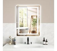 RELAX4LIFE Espejo de baño LED con iluminación, espejo de pared con interruptor táctil, antivaho, regulable, 3 colores de luz, indicador de tiempo y temperatura, espejo rectangular de luz 50 x 70 cm