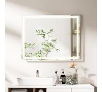 RELAX4LIFE Espejo de Baño LED, Espejo de Baño con Iluminación, Espejo de Pared con Interruptor Táctil, Antivaho, Regulable, 3 Colores de Luz, Indicador de Tiempo y Temperatura (70 x 90 cm)