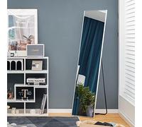 RELAX4LIFE Espejo de pie grande dormitorio 40 x 160 cm con marco de aleación de aluminio y cristal a prueba de explosiones, espejo de pared rectangular grande para salón vestidor pasillo (plateado)