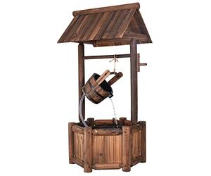 RELAX4LIFE Fuente de Jardín de Madera con Bomba Eléctrica 300L/H, Pozo Decorativa con Control del Caudal de Agua para Jardín, Balcón, Patio, 58,5×56×117cm, Marrón