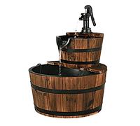 RELAX4LIFE Fuente de jardín de Madera de Abeto, Fuente Ø44,5cm con Bomba de Agua, Fuente de 2 Pisos con caudal de Agua Regulable, Circuito de Agua Cerrado, 19L, Fuente Decorativa para jardín
