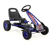 RELAX4LIFE Go Kart para Niños con Asiento Ajustable en 2 Niveles, 2 Pedales Antideslizantes y Freno de Mano, Coche de Pedales de PP con Ruedas de Goma, Adelante y Atrás, 101x61x62cm (Azul)