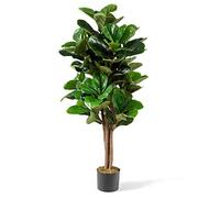 RELAX4LIFE Higuera Artificial 120 cm, Plantas Artificiales en Maceta con Hojas Simuladas y Tronco Real, Planta Decorativa sin Mantenimiento, Planta de Oficina, Planta Verde para Interior y Exterior