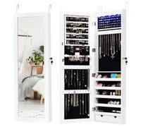 RELAX4LIFE Joyero con espejo de figura completa, armario para joyas de puerta/pared, 2 llaves ((con 15 luces interiores) 37 x 9,6 x 120 cm, blanco)